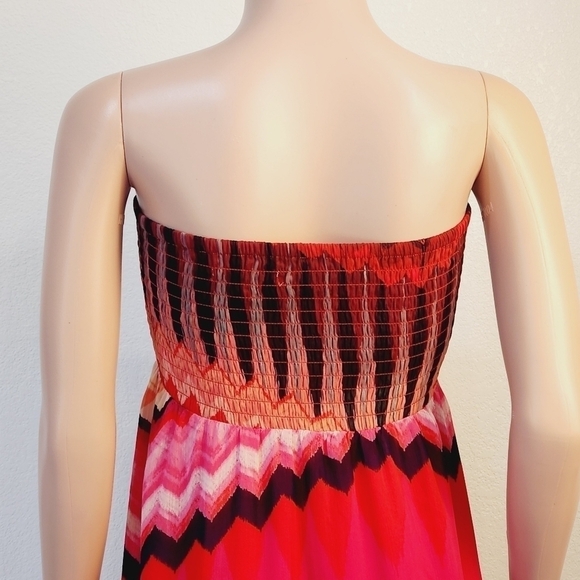 Lapis Strapless Sheer Lightweight Abstract Design Beach Summer Dress Size: L - Picture 6 of 12